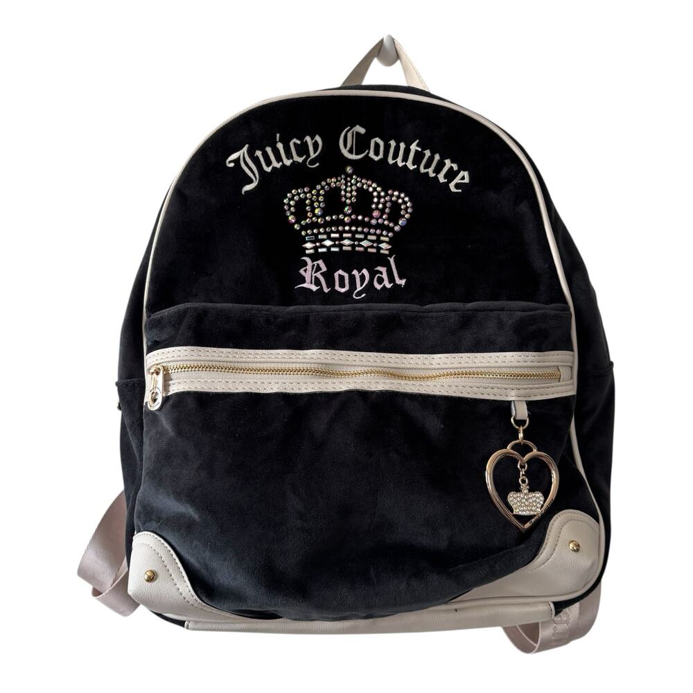 Juicy Couture Y2K Royal Kingdom Backpack Full Size Licorice Rhinestone Crown